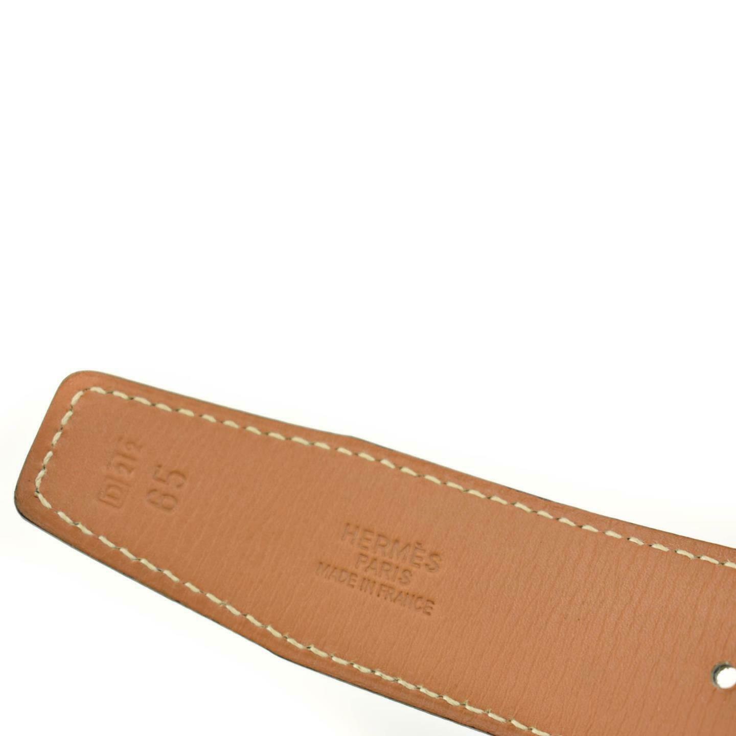HERMES: Black Patterned/Tan Reversible Leather 32mm Belt Strap fits 24"- 26"