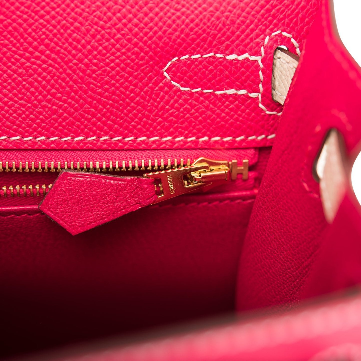 Hermes Kelly 25cm Bi-Color Rose Extreme and Craie Epsom Sellier Permabrass Hardware