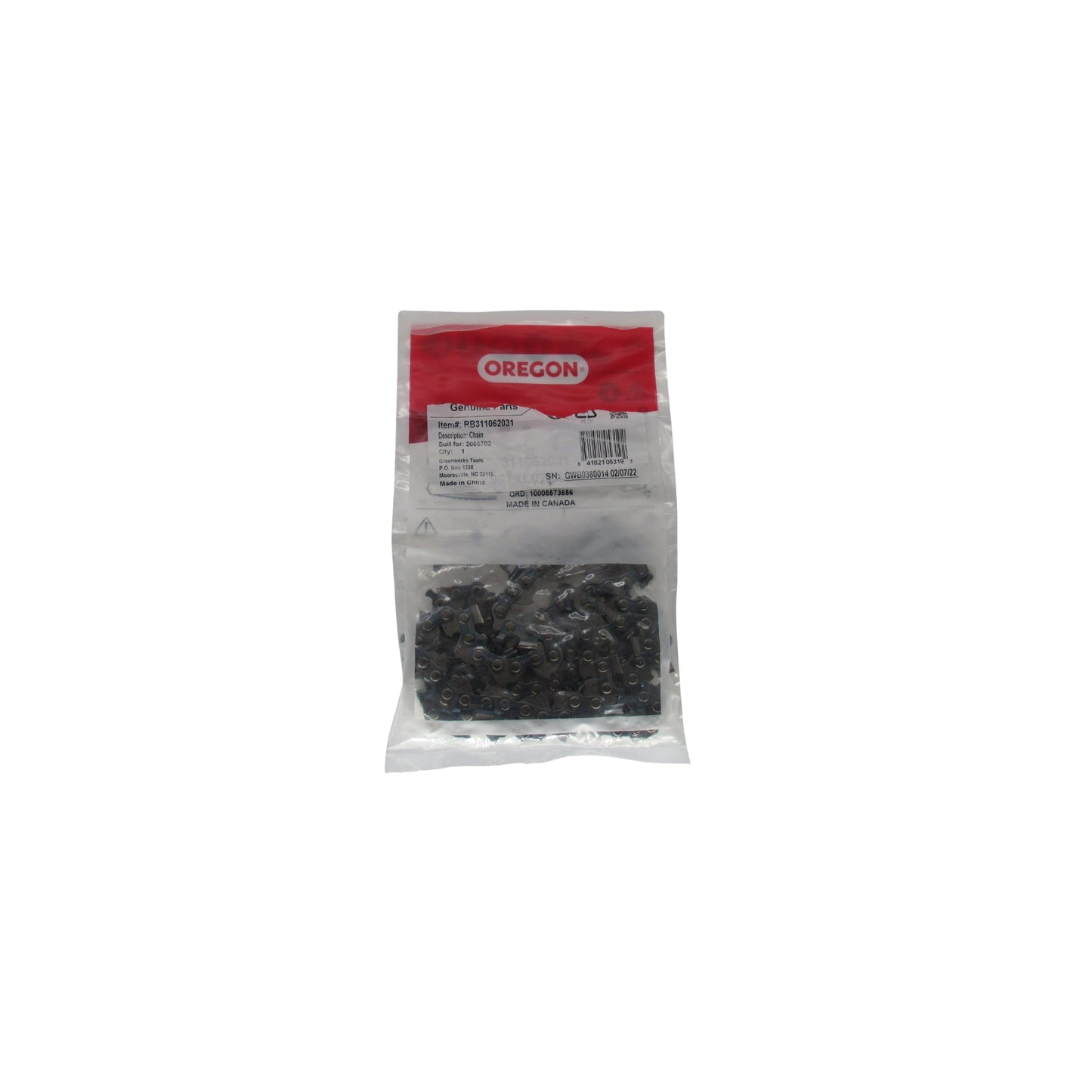 18" Replacement Chainsaw Chain w/ 0.325" Pitch, .050" Chain Gauge & 72 DL