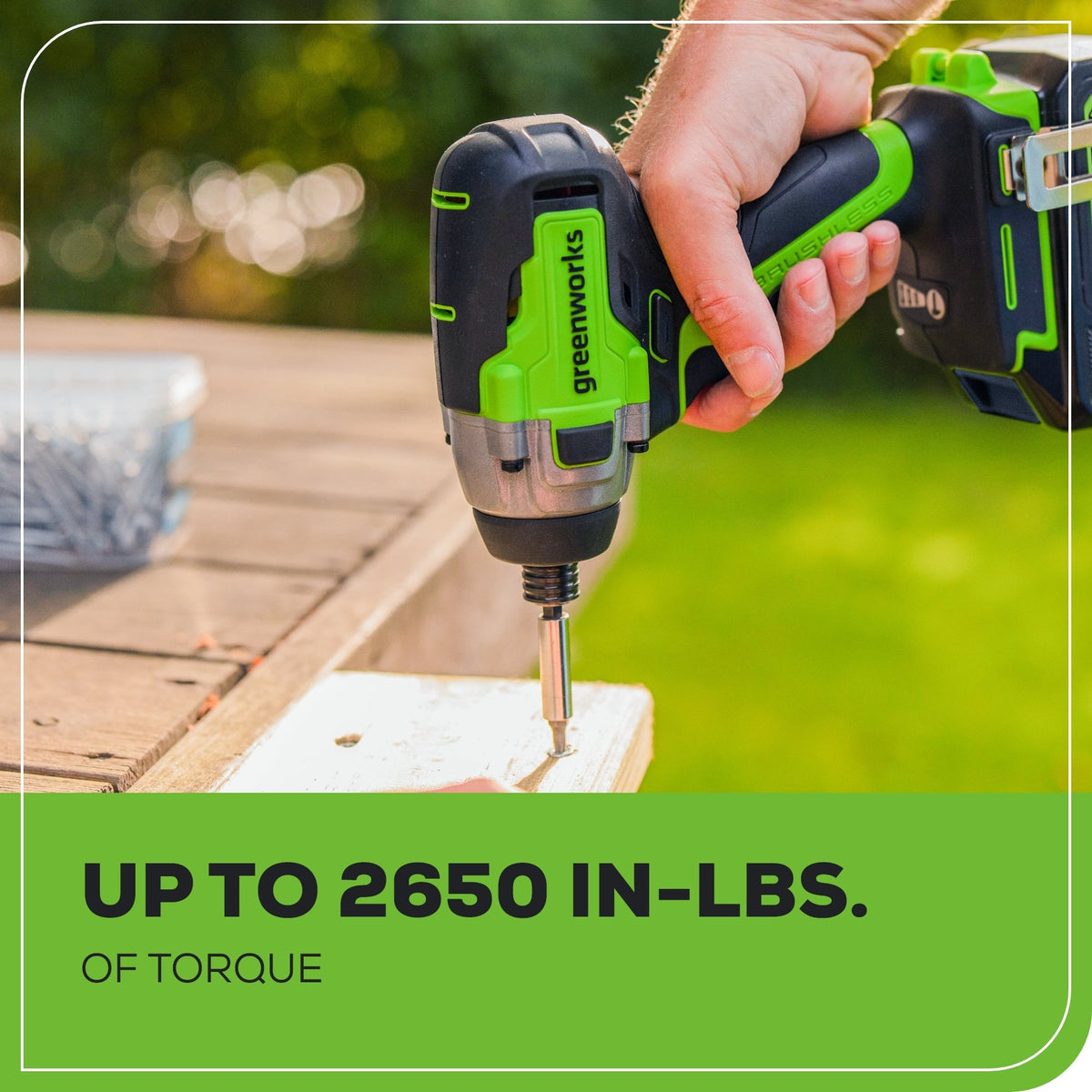24V 1/4" 2650 in/lbs Brushless Impact Driver Kit: (2) 2.0 Ah USB Batteries, Dual-Port Charger and Bits