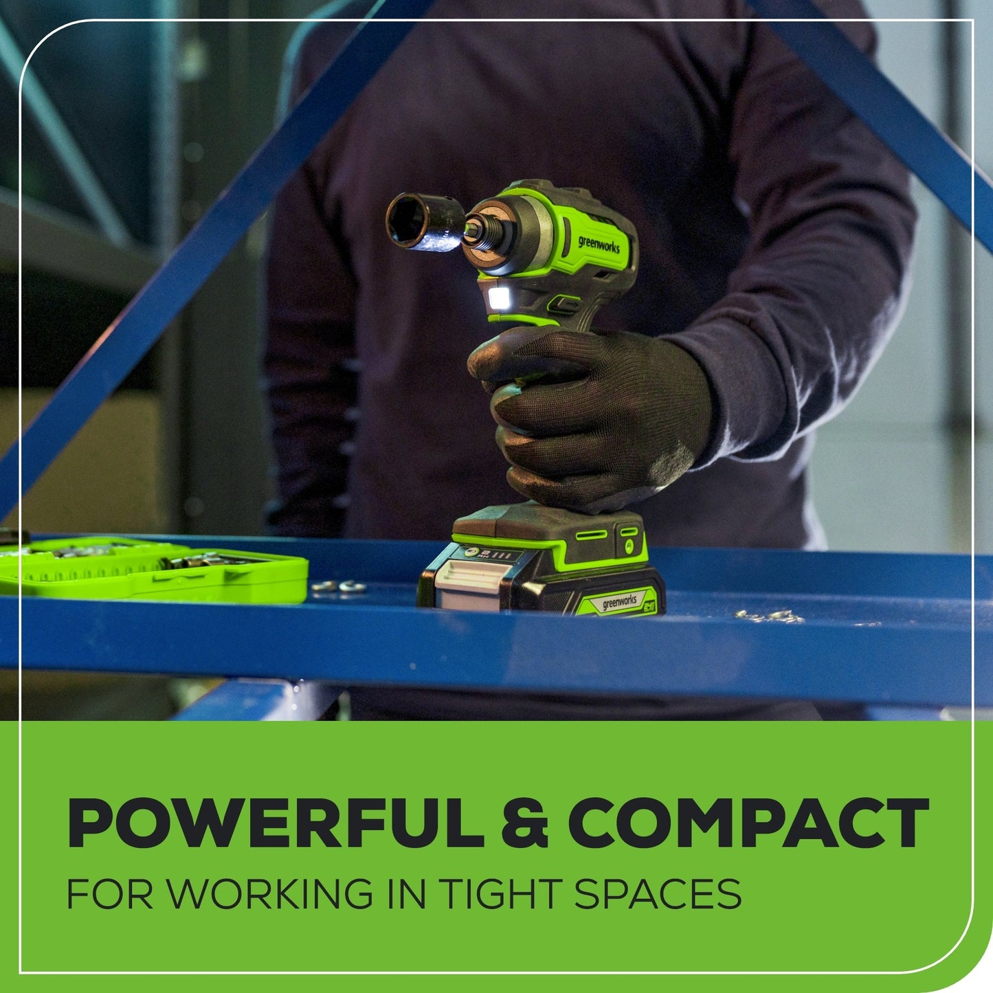 24V 1/4" 1950 in/lbs Brushless Impact Driver Kit: (2) 2.0 Ah Batteries, Charger, Bits and Tool Bag