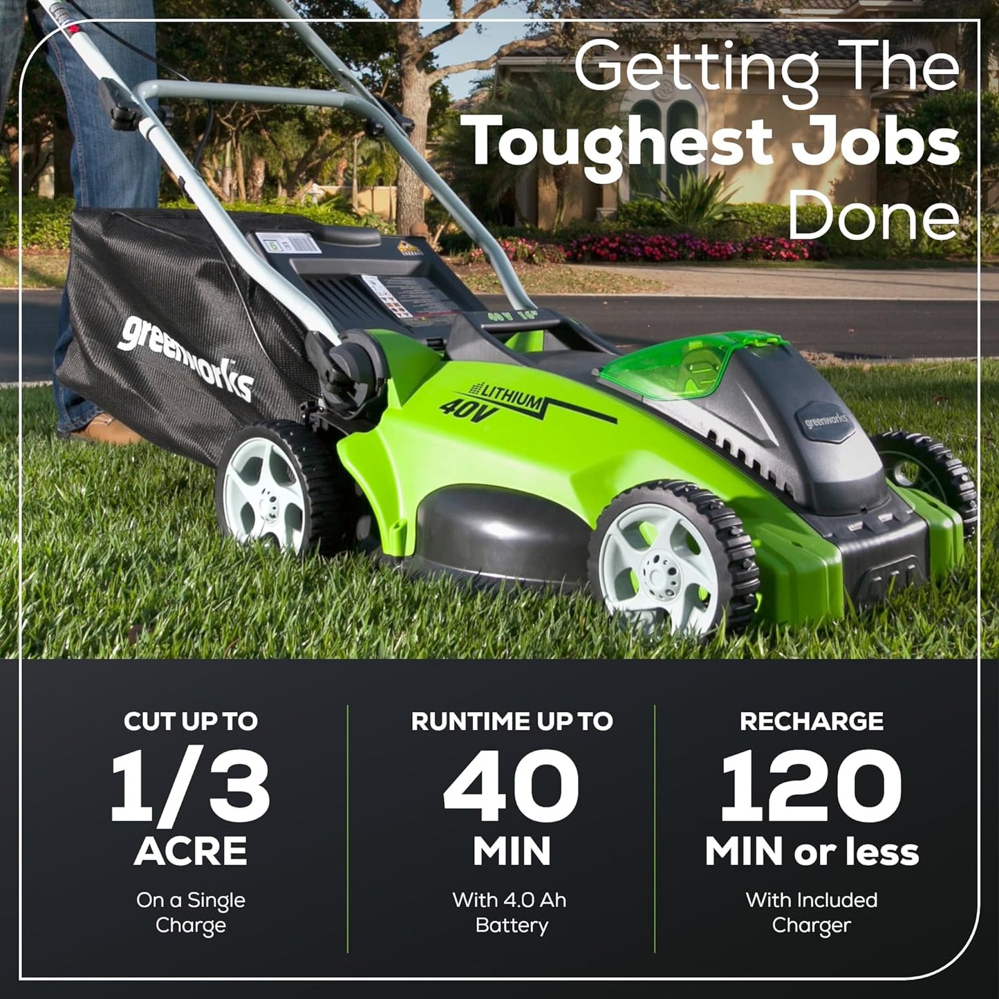 OPEN BOX 40V 16" Cordless Battery Push Lawn Mower: 4.0 Ah Battery and Charger, LM1604
