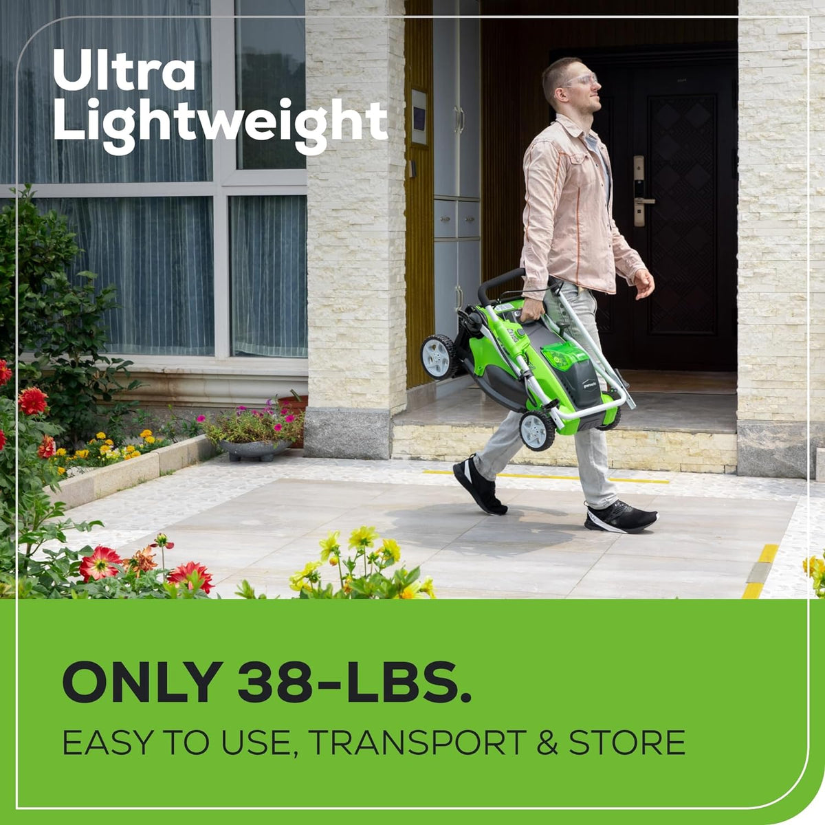 OPEN BOX 40V 16" Cordless Battery Push Lawn Mower: 4.0 Ah Battery and Charger, LM1604