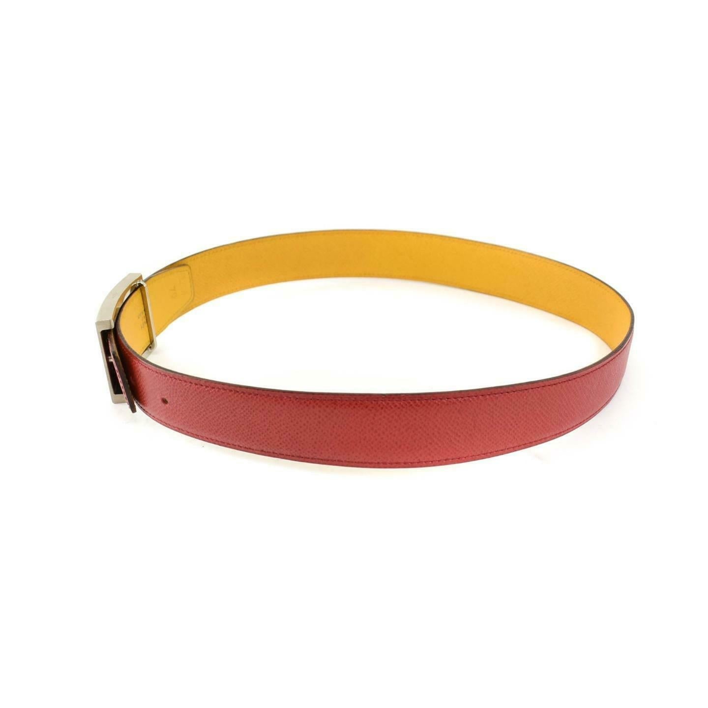HERMES: Red/Golden Yellow Reversible Leather & "H" Logo Belt fits 26"- 28" (vp)