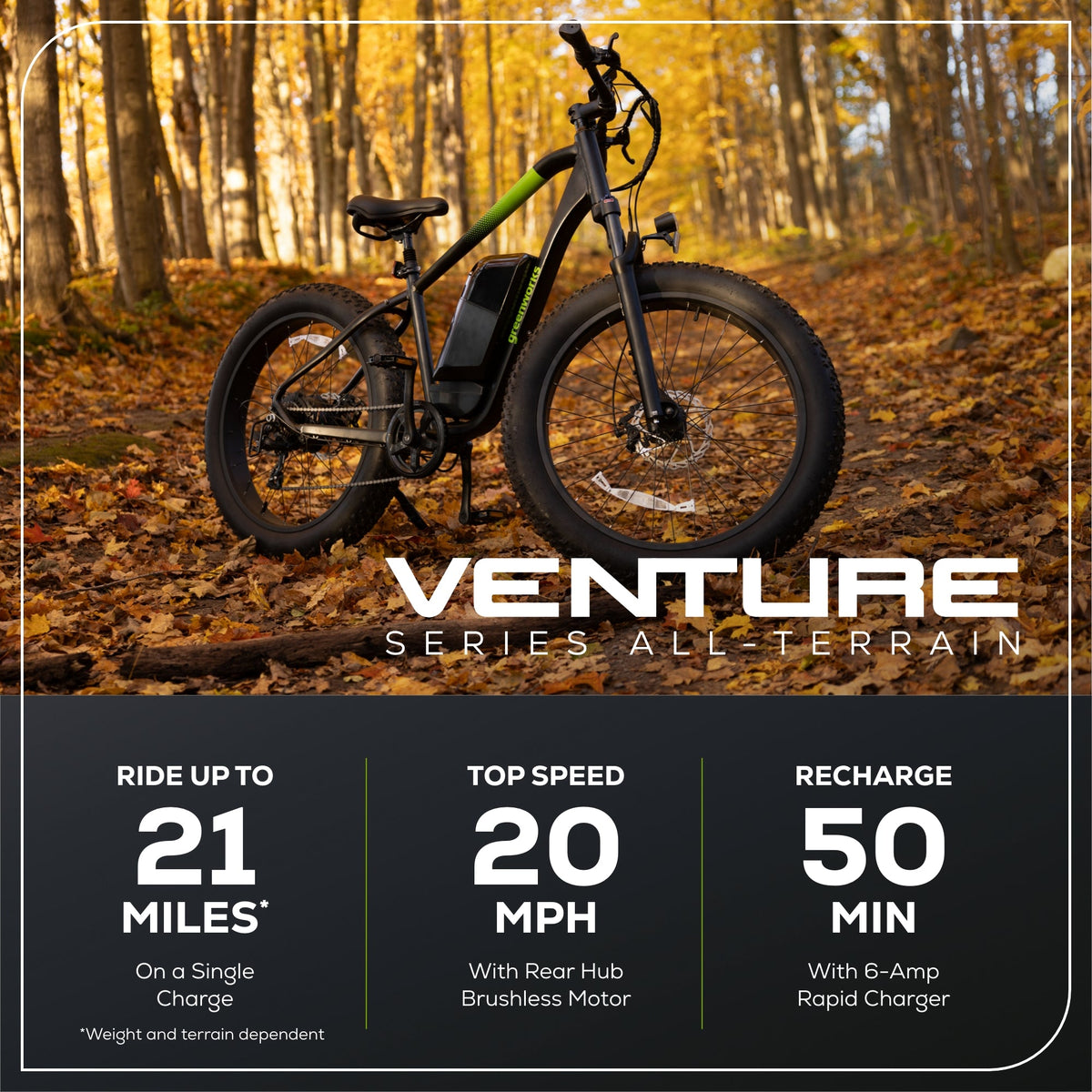 60V VENTURE Series 26" Fat Tire Electric Mountain Bike, 5Ah Battery and Charger