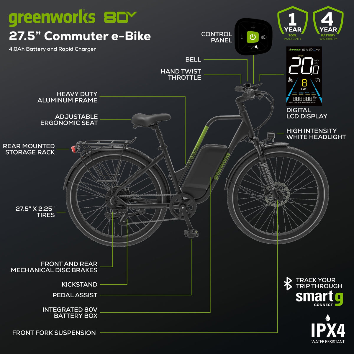 80V VENTURE Series 27.5" Electric Commuter Bike (Tool Only)