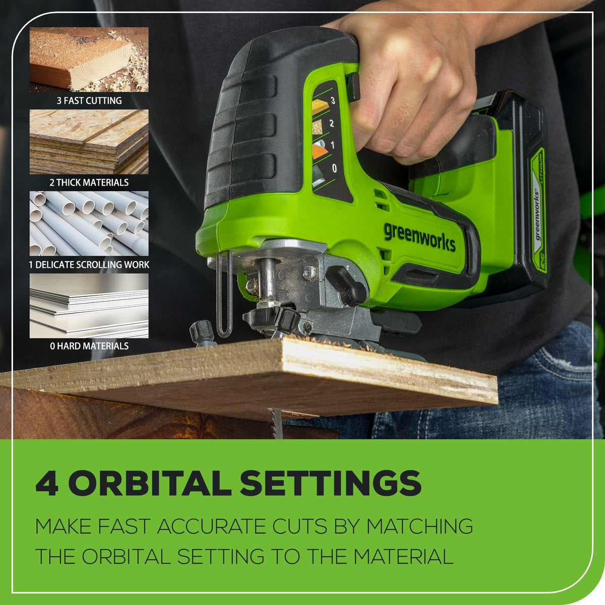 24V Cordless Battery Jig Saw: 4.0 Ah USB Battery and Charger