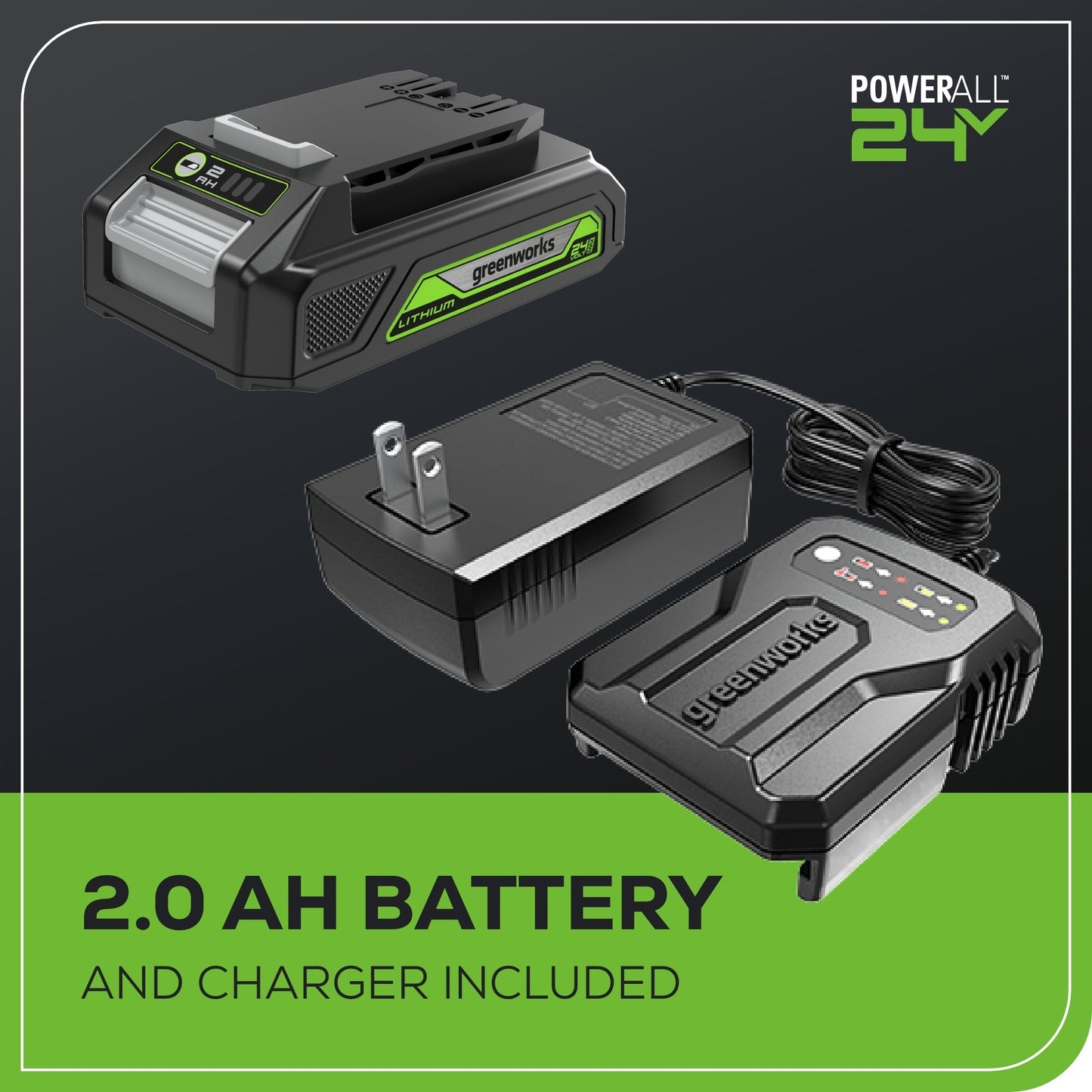 24V Cordless Battery Inflator: 2.0 Ah Battery and Charger