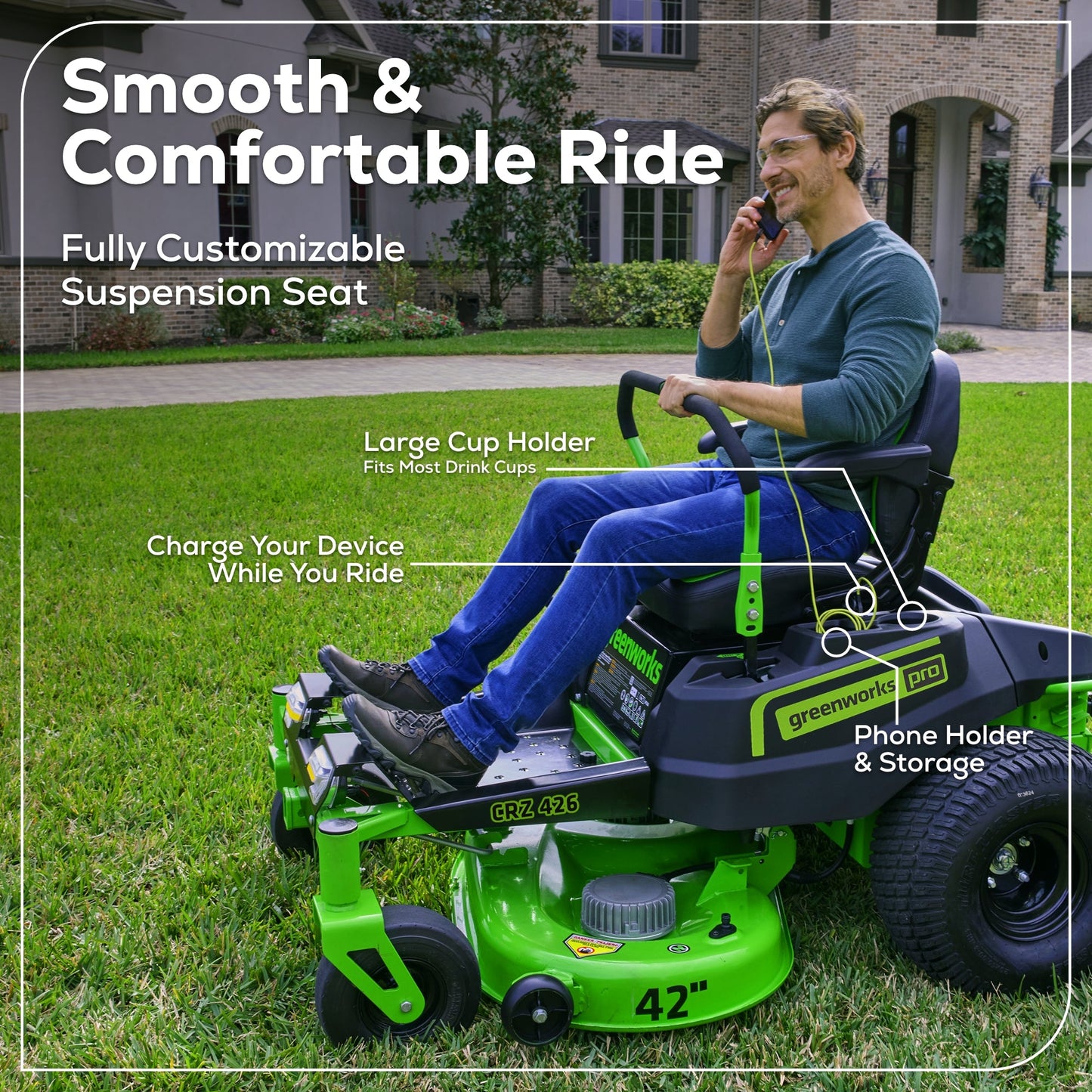 RENEWED 60V 42" Electric CrossoverZ Zero Turn Mower with (6) 8 Ah Batteries and (3) Dual-Port Turbo Chargers, CRZ4261