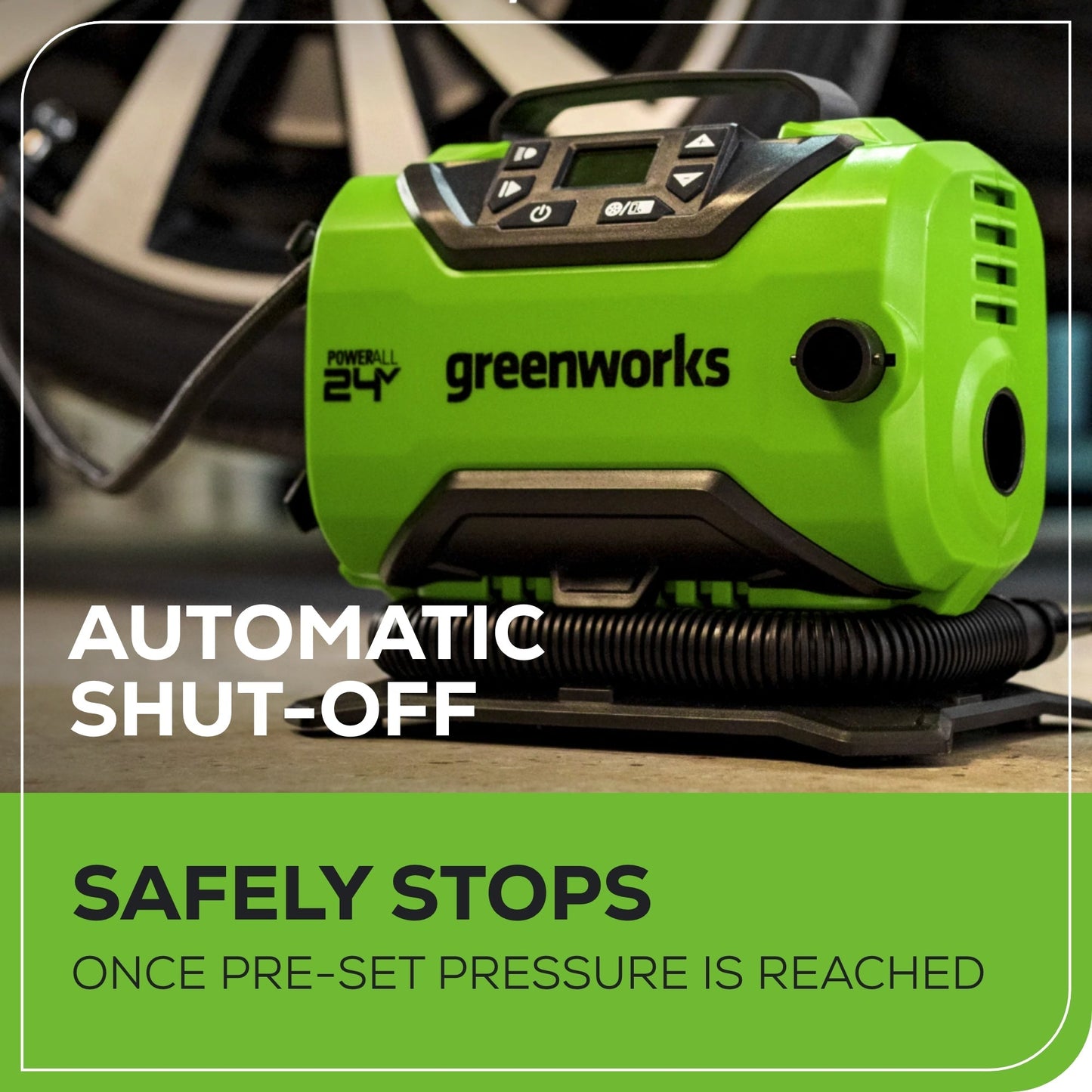 24V Cordless Battery Inflator: 2.0 Ah Battery and Charger
