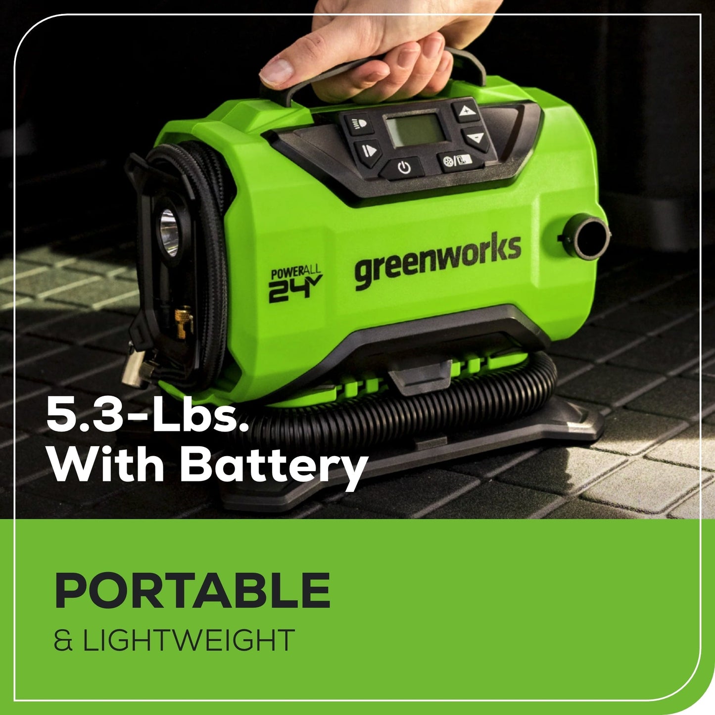 24V Cordless Battery Inflator: 2.0 Ah Battery and Charger