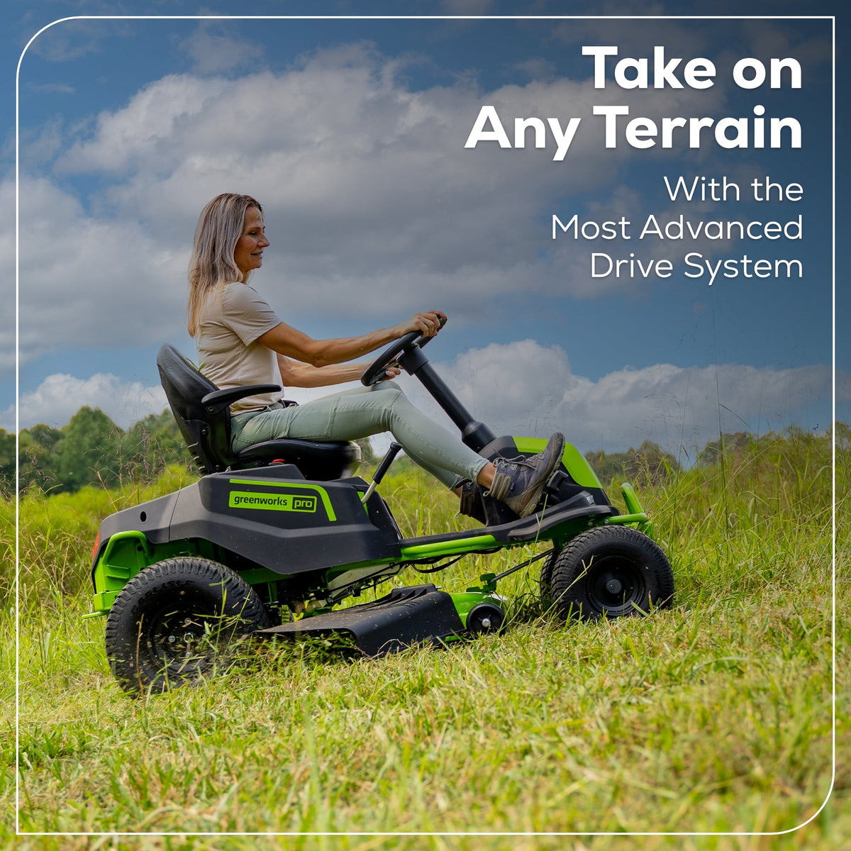 RENEWED 60V 42" Cordless Battery CrossoverT Riding Lawn Mower, (4) 8.0 Ah Batteries and (2) Dual-Port Turbo Chargers, CRT4262