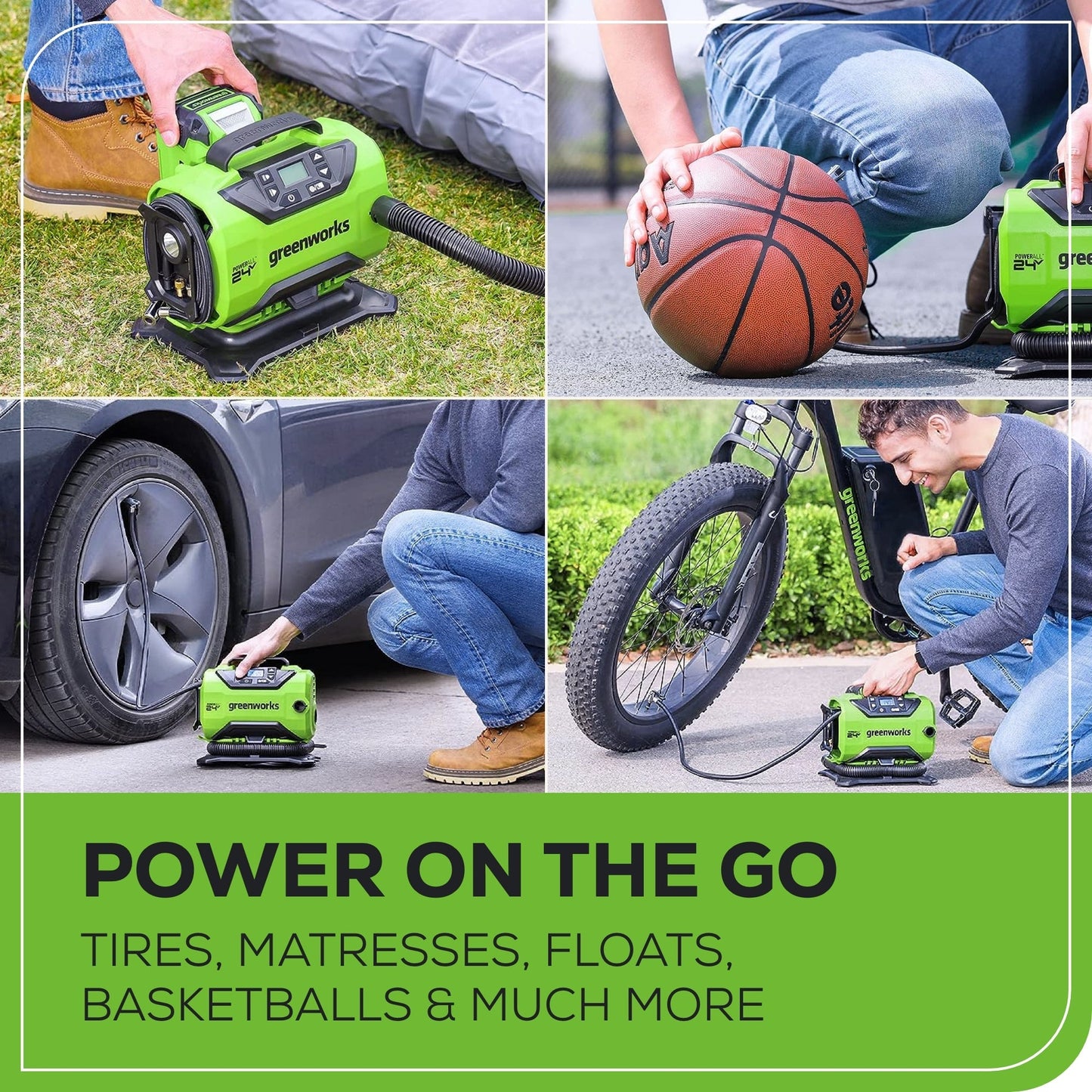 24V Cordless Battery Inflator: 2.0 Ah Battery and Charger