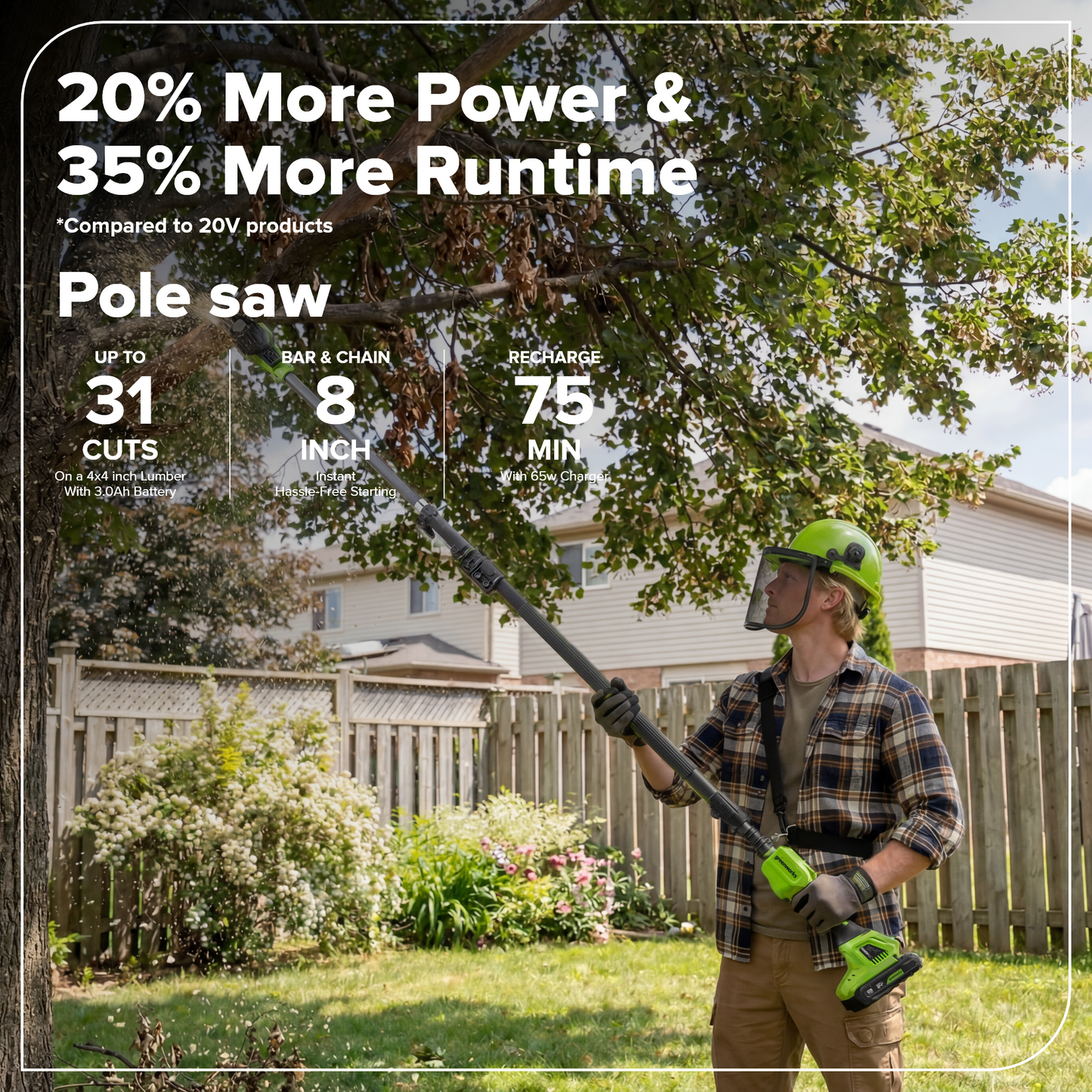 24V Brushless 8" Telescoping Pole Saw & 20" Pole Hedge Combo Kit: (1) 3.0 Ah Type-C Battery & 65W Charger with 3.3-Ft. Cable