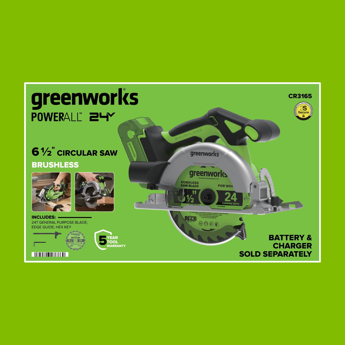 24V PowerAll 6-1/2" 5000RPM Circular Saw w/ 2PC Blades,Tool Only