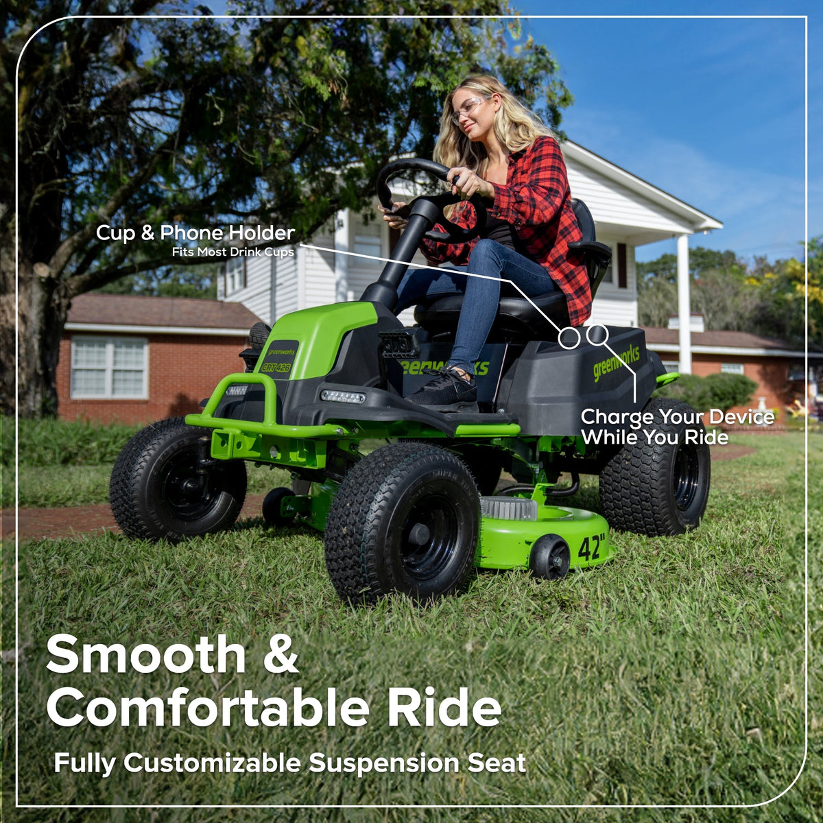 82V 42" CrossoverT Riding Lawn Tractor: (4) 82V 6.0 Ah Batteries and (1) 600W Turbo Wall Charger, CRT4282