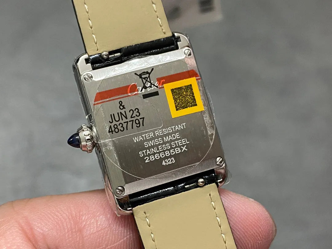 cartier tank 29.5mm silver black leather