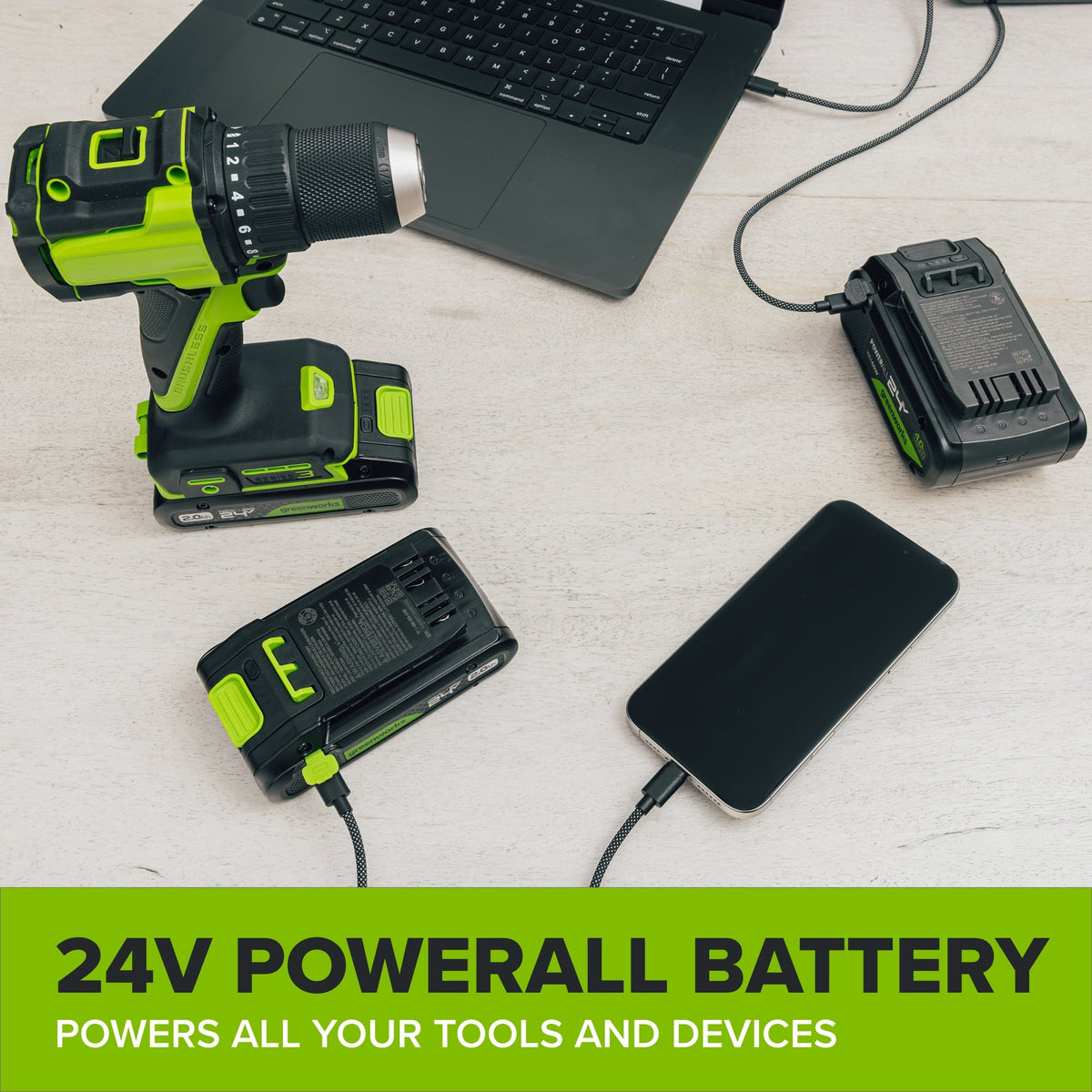 24V PowerAll 3-Tool Combo Kit w/ 3/8" Drill, 6-1/2" Circular Saw & Compact Router: (1) 2.0Ah USB-C Battery, (1) 30W USB-C Charger, (1) 3' 100W USB-C Cable