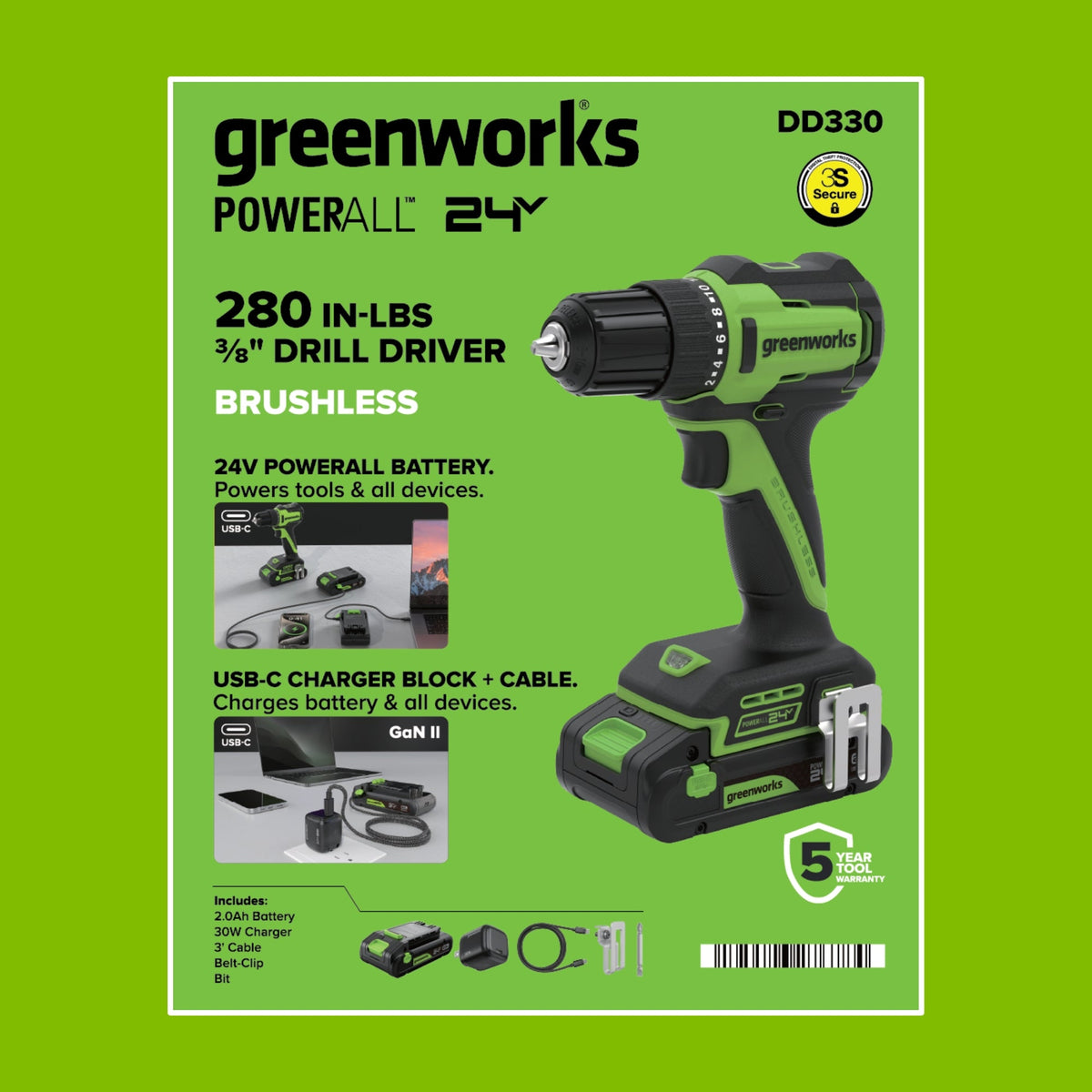 24V PowerAll 3-Tool Combo Kit w/ 3/8" Drill, 6-1/2" Circular Saw & Compact Router: (1) 2.0Ah USB-C Battery, (1) 30W USB-C Charger, (1) 3' 100W USB-C Cable