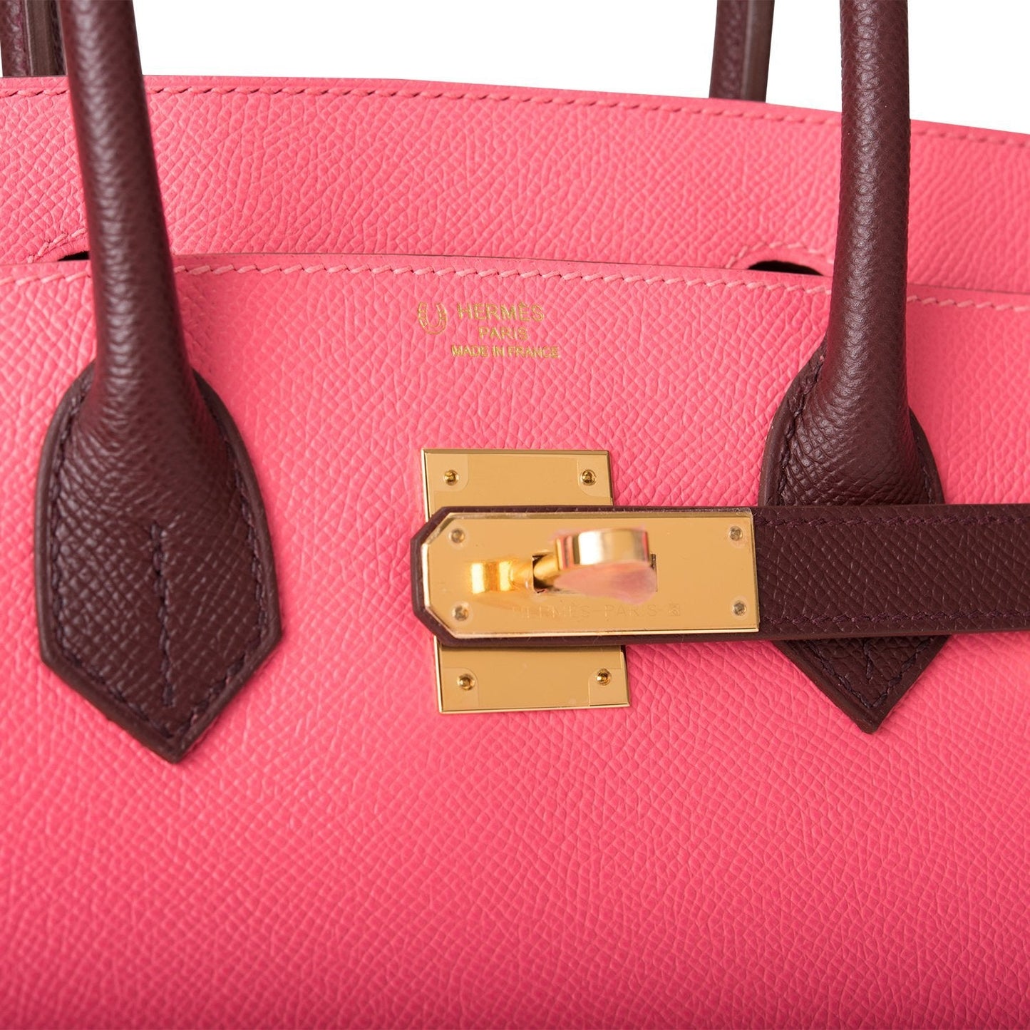 Hermes Birkin 30cm Bi-Color Rose Azalee and Bordeaux Epsom Gold Hardware