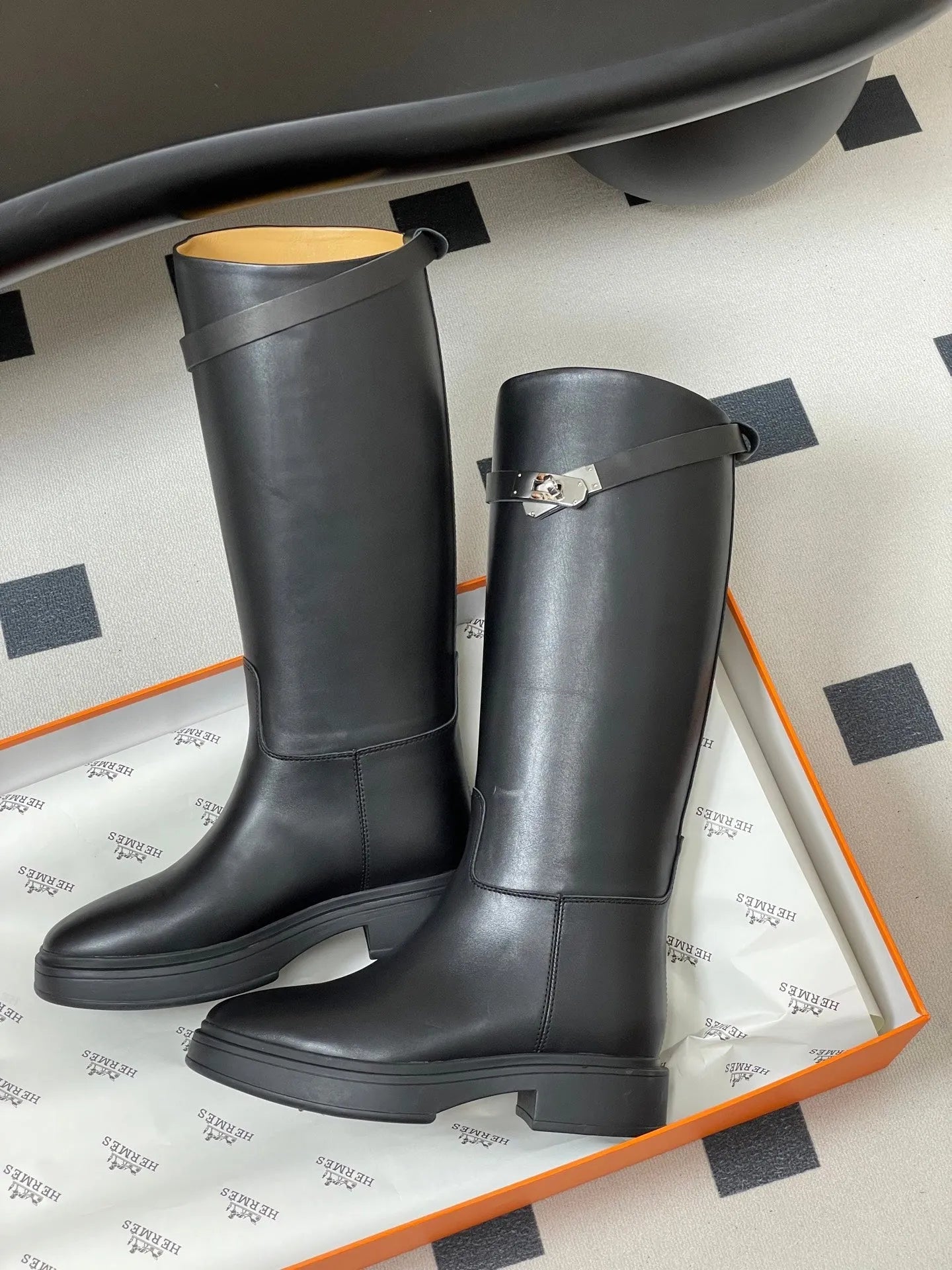 hm jumping boots black kelly buckle cowhide leather