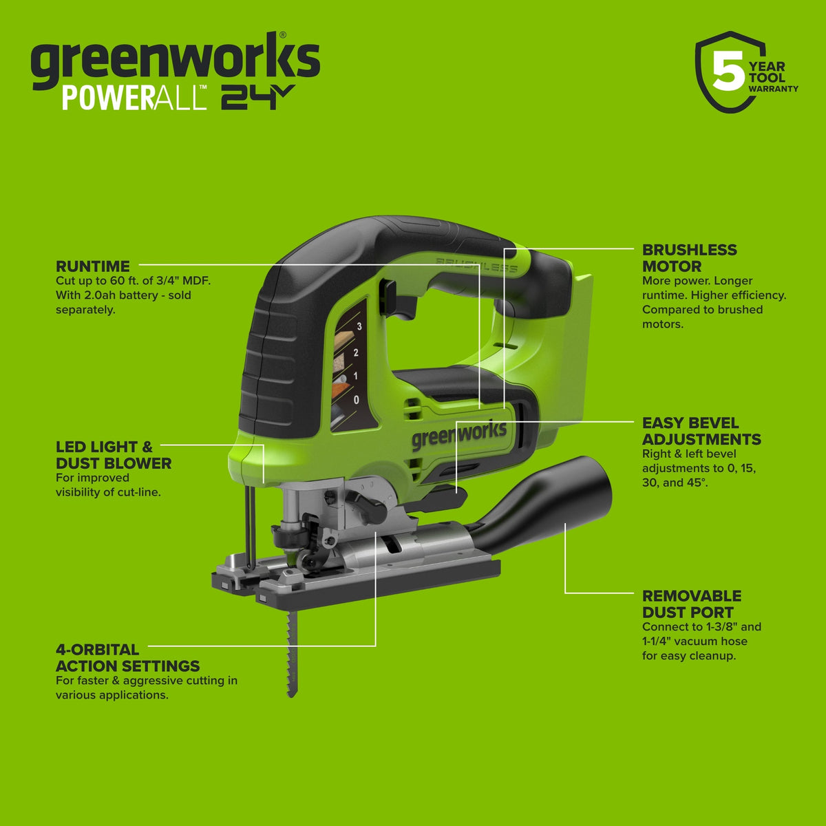 24V PowerAll 3-Tool Combo Kit w/ 3/8" Drill/Driver, 6-1/2" Circular Saw & 3000SPM Jig Saw: (1) 2.0Ah USB-C Battery & Charger, (1) 3' 100W USB-C Cable