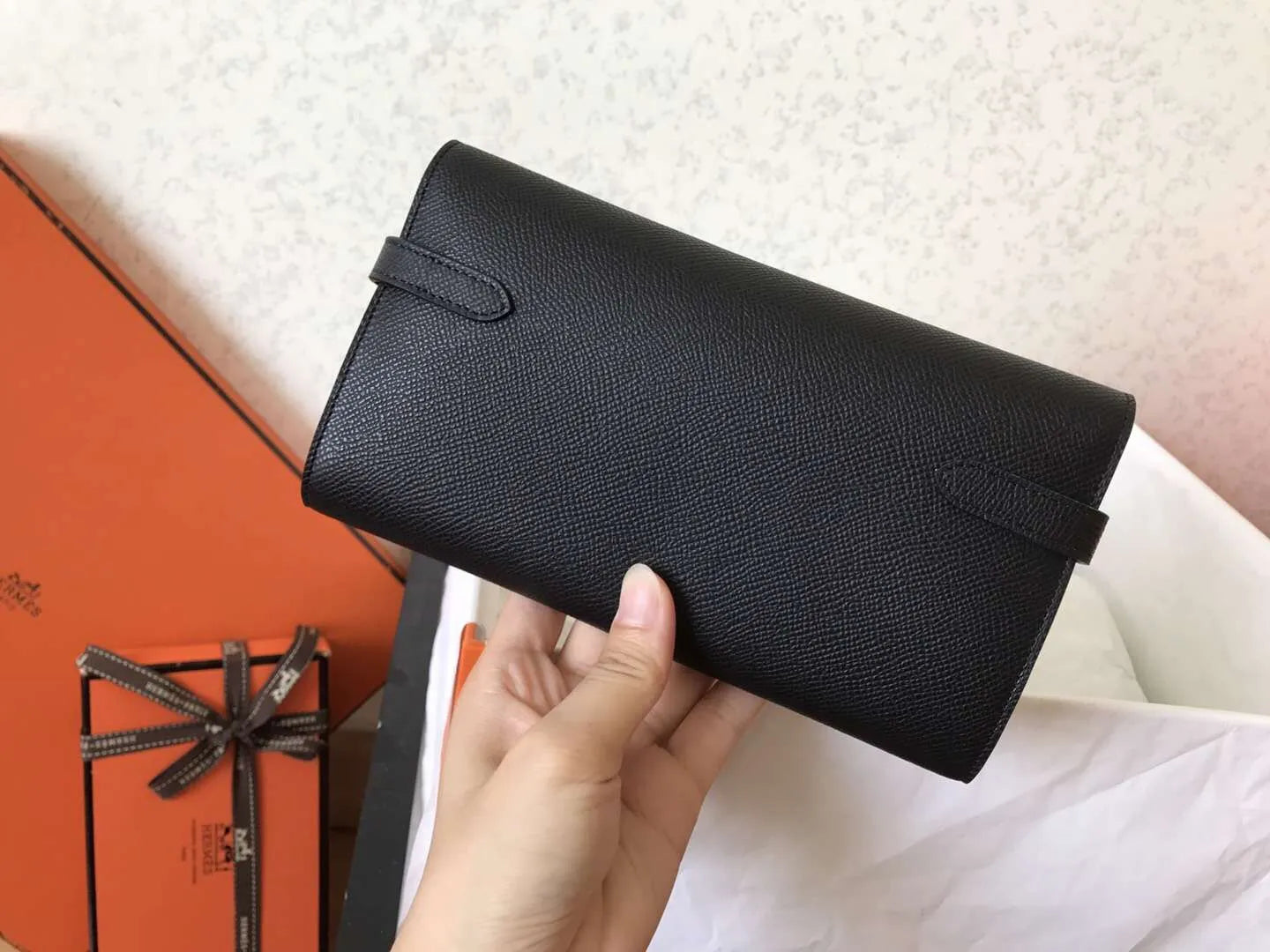 kelly long wallet 20cm black epsom leather