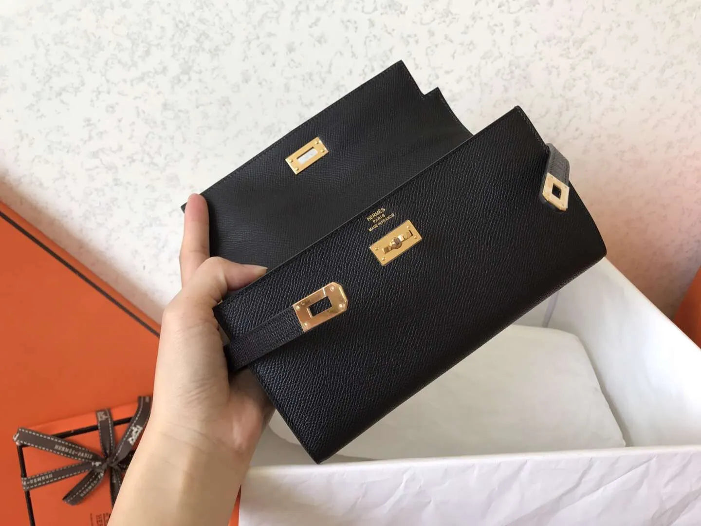 kelly long wallet 20cm black epsom leather