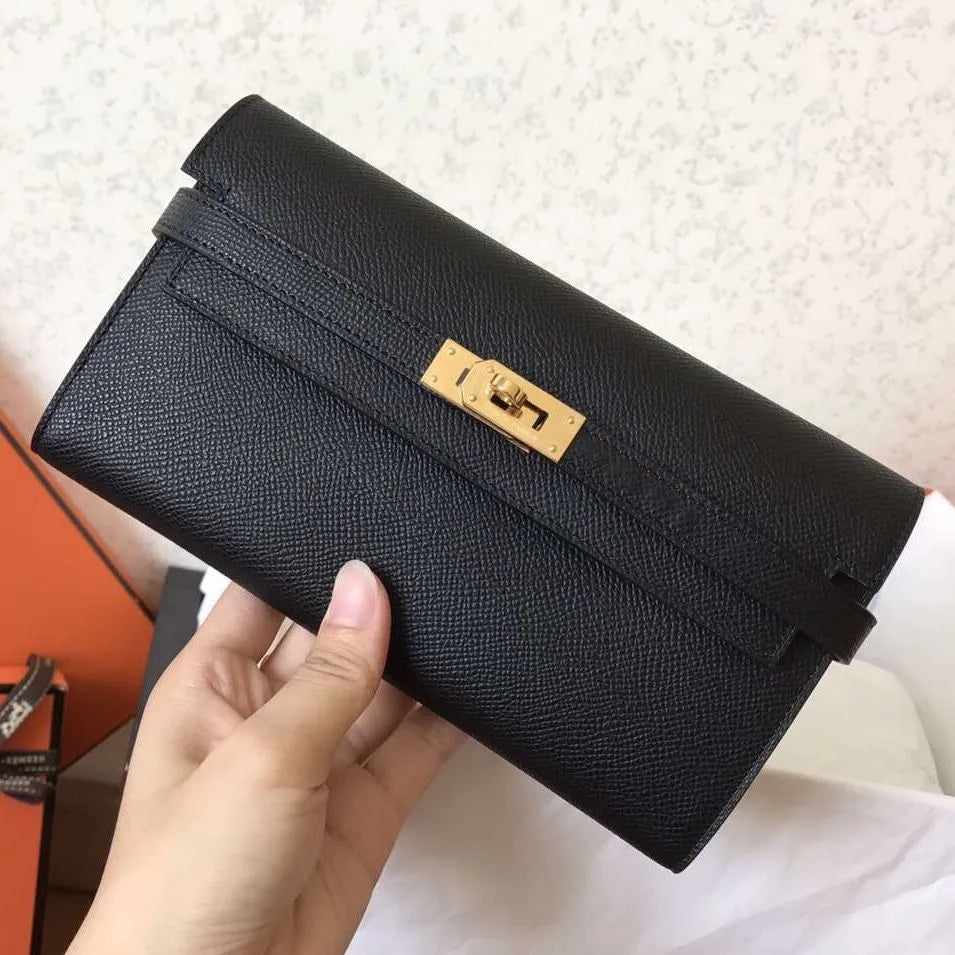 kelly long wallet 20cm black epsom leather