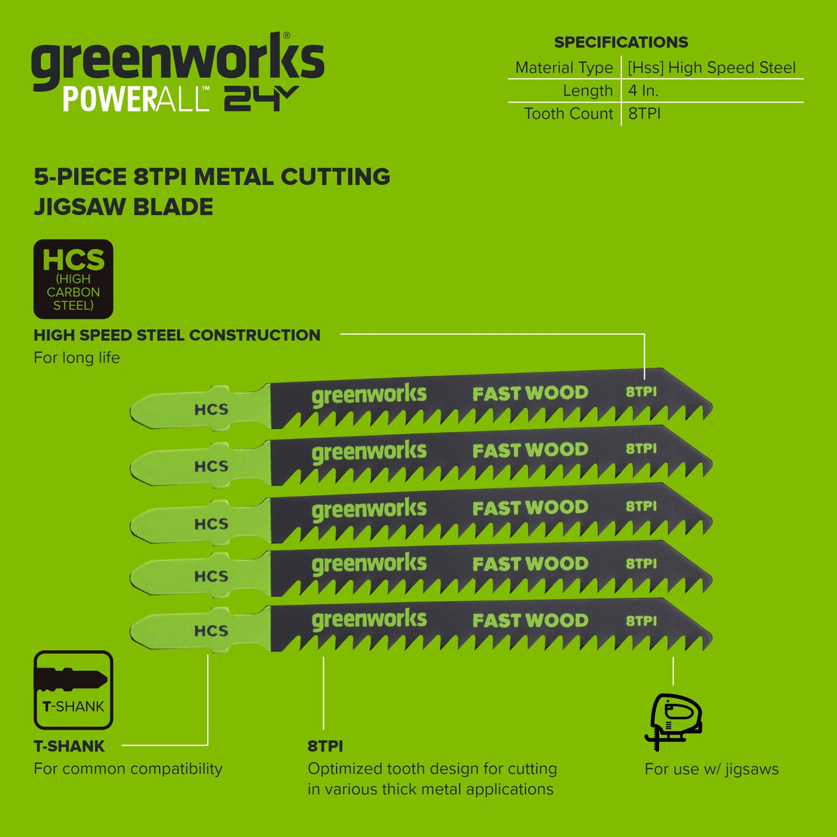 5-PC 4" 8TPI Jig Saw Wood Blades