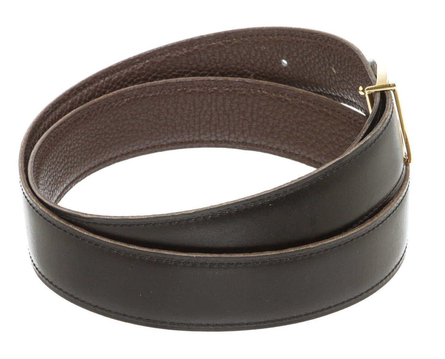 Hermes Vintage Black Brown Togo Leather Etrier Belt 85
