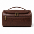 Faux Leather Travel Toiletry Bag with Hanging Hook – Brown