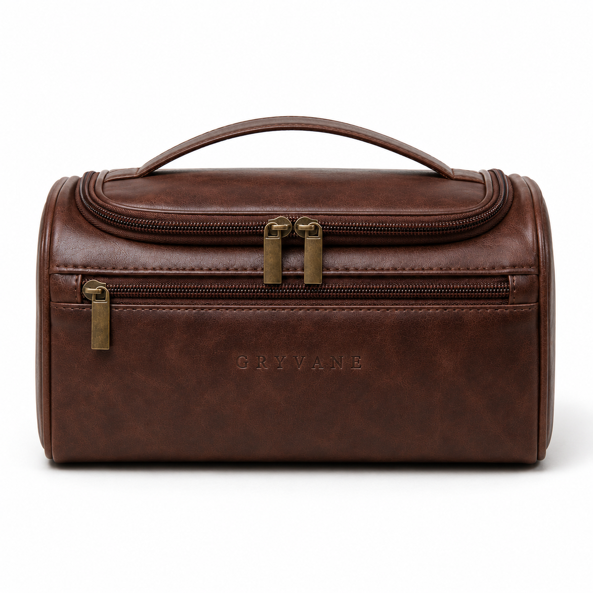 Faux Leather Travel Toiletry Bag with Hanging Hook – Brown