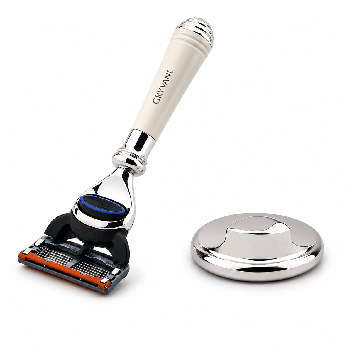 Compact 5-Blade Cartridge Razor with Stainless Steel Stand